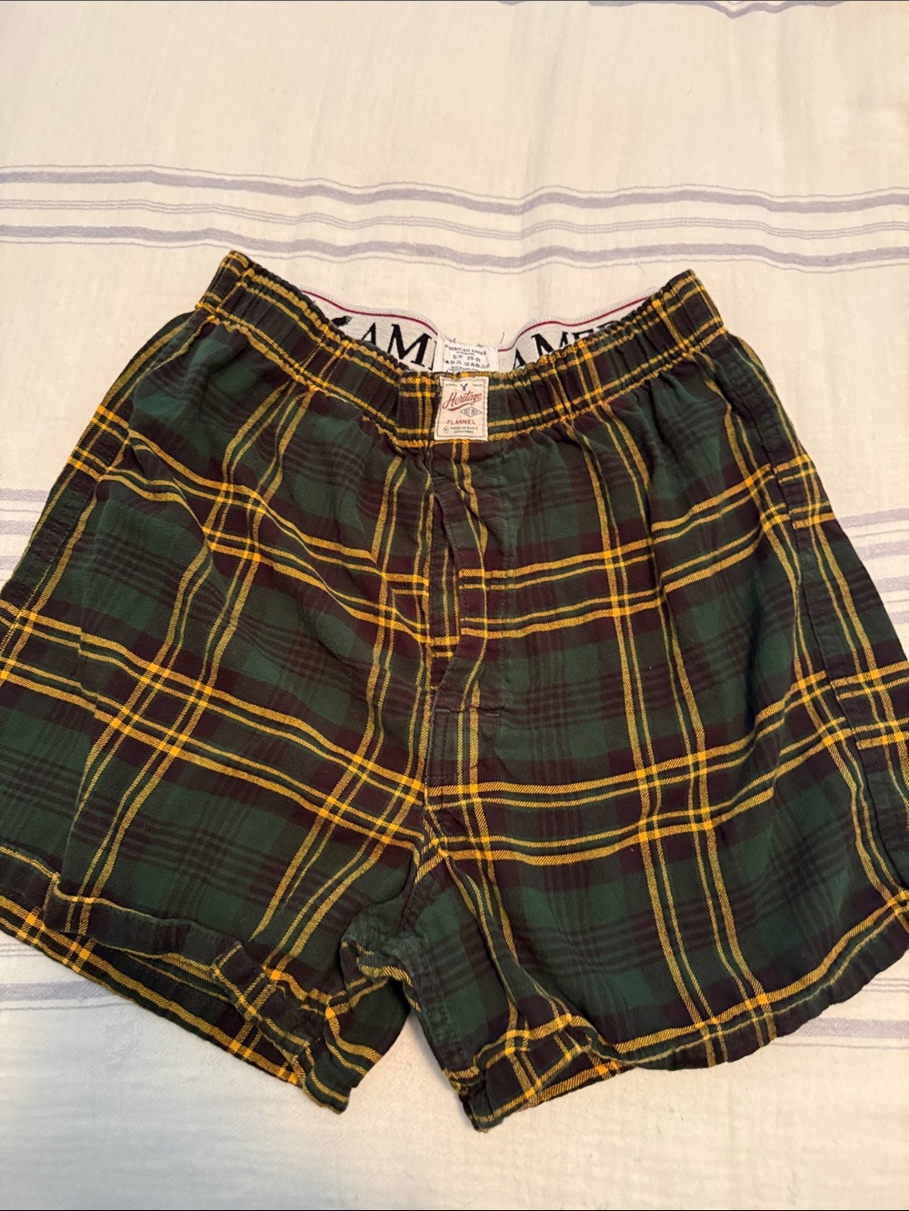 American Eagle Outfitters Green and Yellow Plaid Cotton Shorts